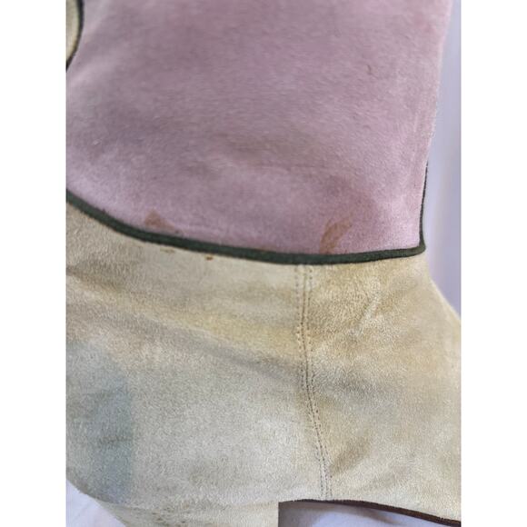 VTG Maud Frizon 70’s or 80’s Suede Boots 1.5” Heel Beige Green French Designer - Picture 7 of 16